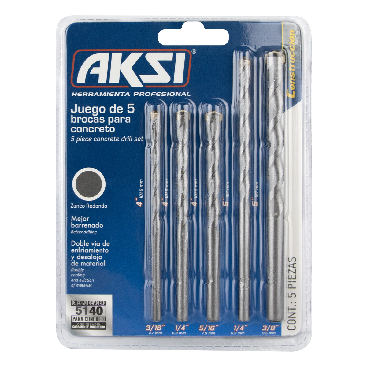 Juego de 5 Brocas para concreto Aksi
