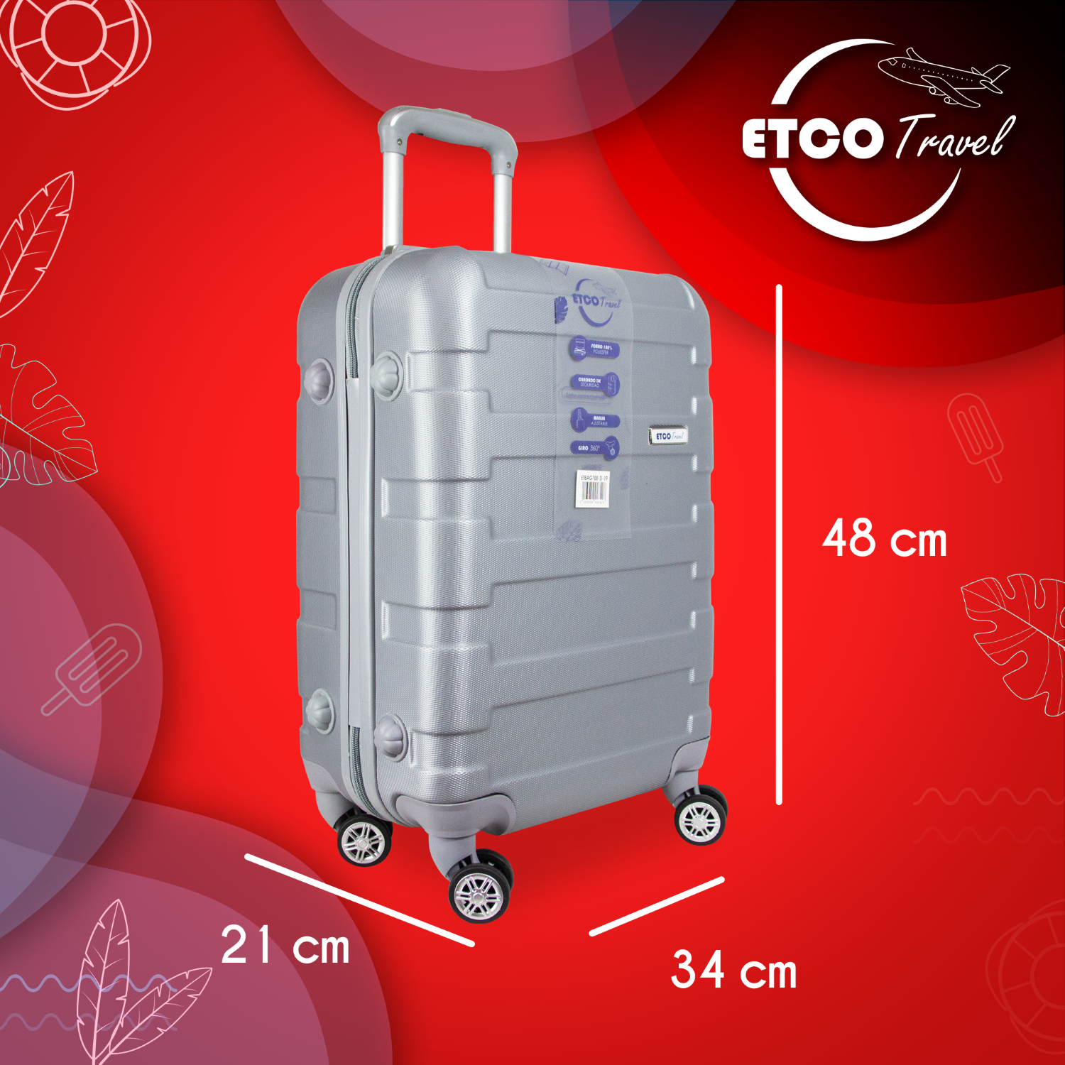 Maleta De Viaje Ligera 19 Pul Etco Travel Equipaje De Mano color Gris Plata Avion Ruedas 360 Barata