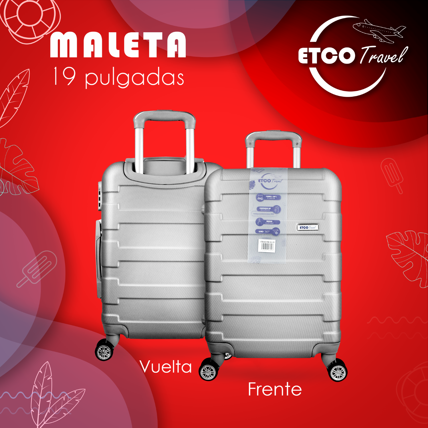 Maleta De Viaje Ligera 19 Pul Etco Travel Equipaje De Mano color Gris Plata Avion Ruedas 360 Barata