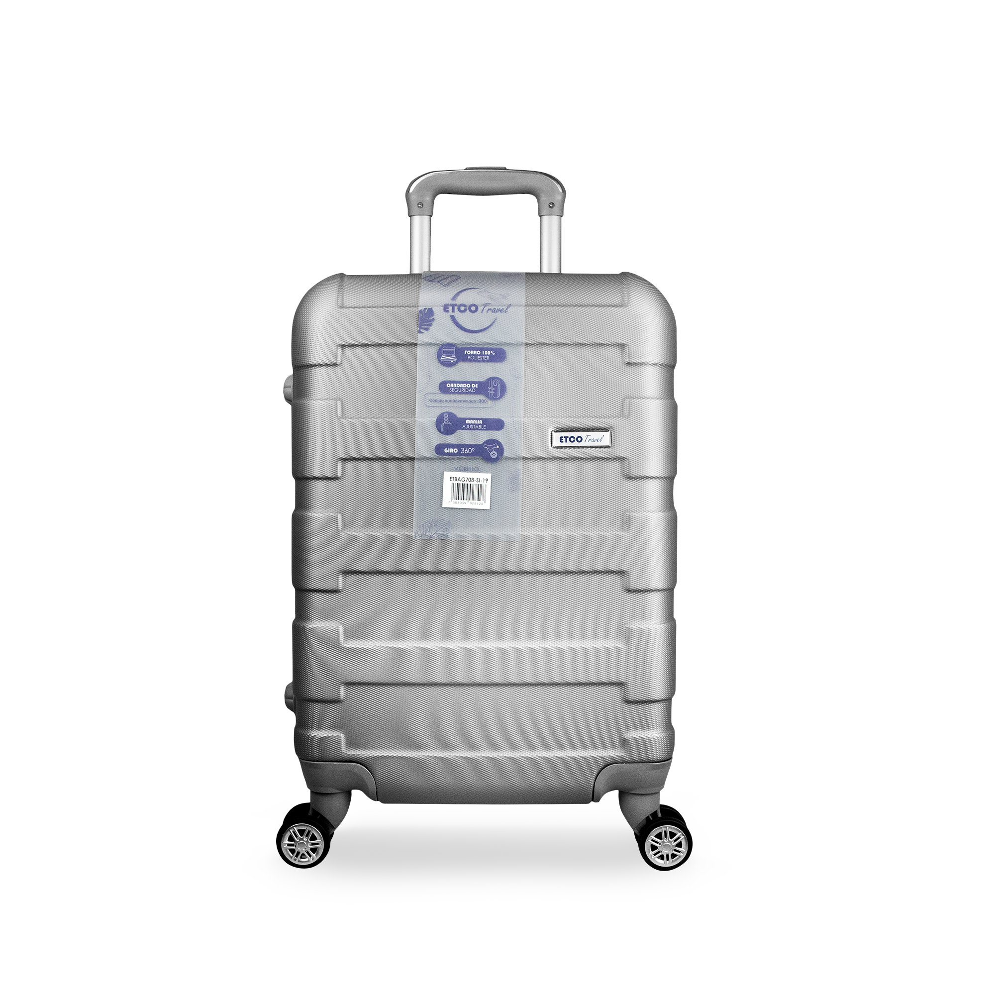 Maleta De Viaje Ligera 19 Pul Etco Travel Equipaje De Mano color Gris Plata Avion Ruedas 360 Barata