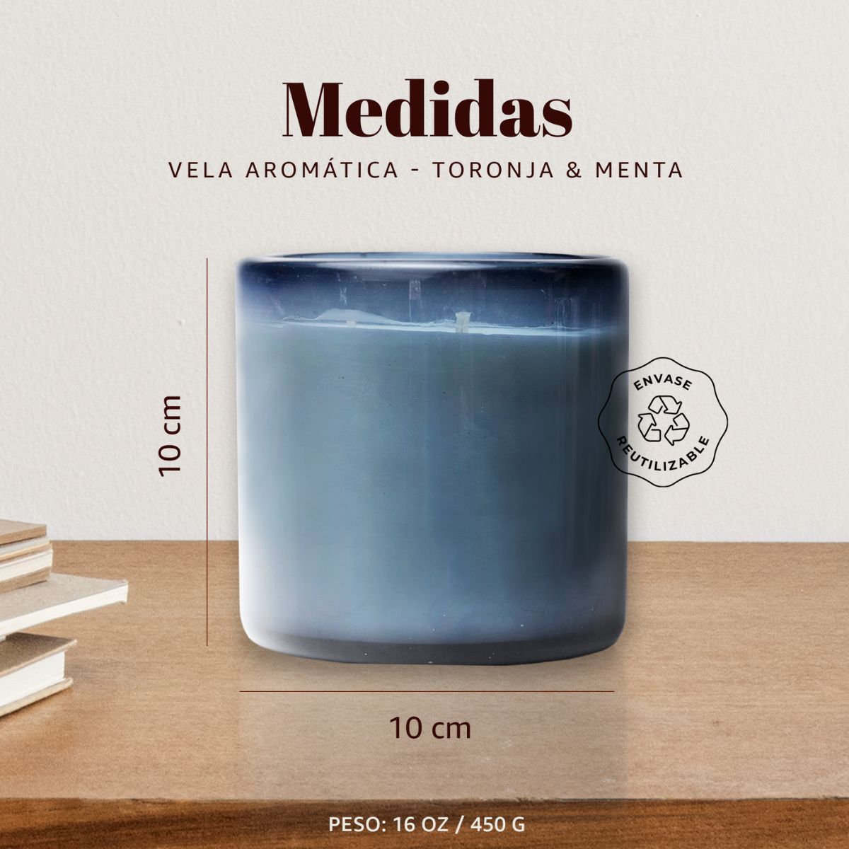 Vela Aromatica de Cera de Soya 100% Artesanal - Miel de Fuego - Aroma Toronja y Menta