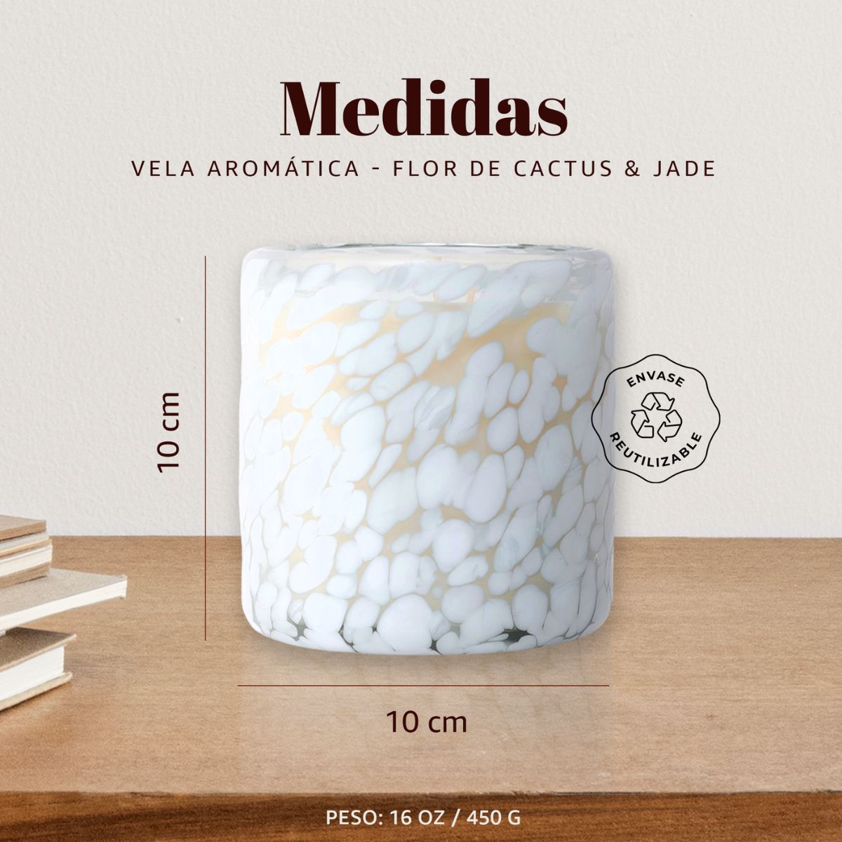 Vela Aromatica de Cera de Soya 100% Artesanal  - Miel de Fuego - Aroma Flor de Cactus y Jade 