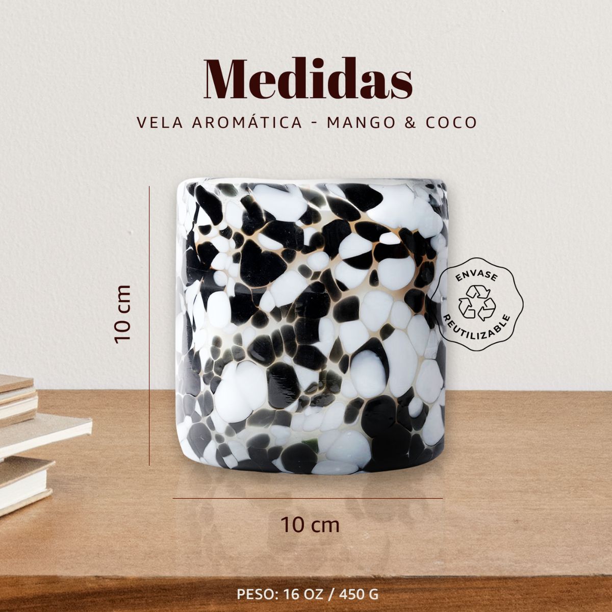 Vela Aromatica de Cera de Soya 100% Artesanal - Miel de Fuego - Aroma Mango y Coco 