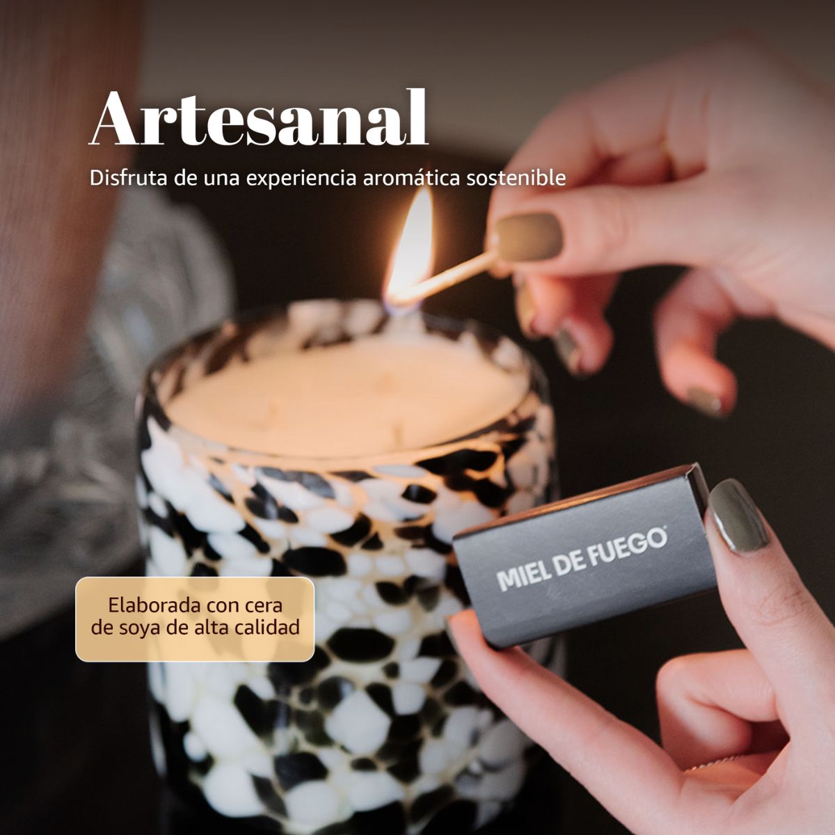Vela Aromatica de Cera de Soya 100% Artesanal - Miel de Fuego - Aroma Mango y Coco 