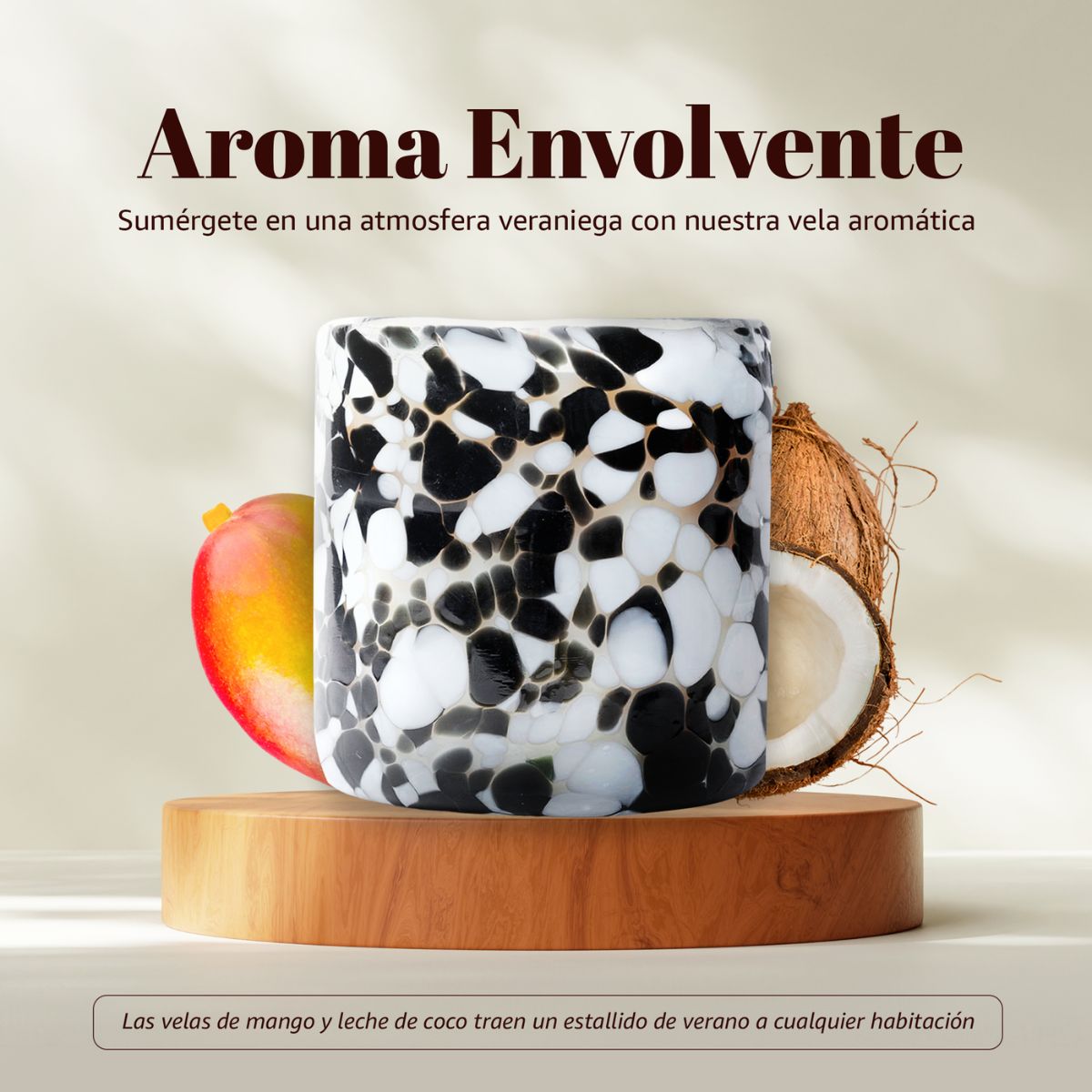 Vela Aromatica de Cera de Soya 100% Artesanal - Miel de Fuego - Aroma Mango y Coco 