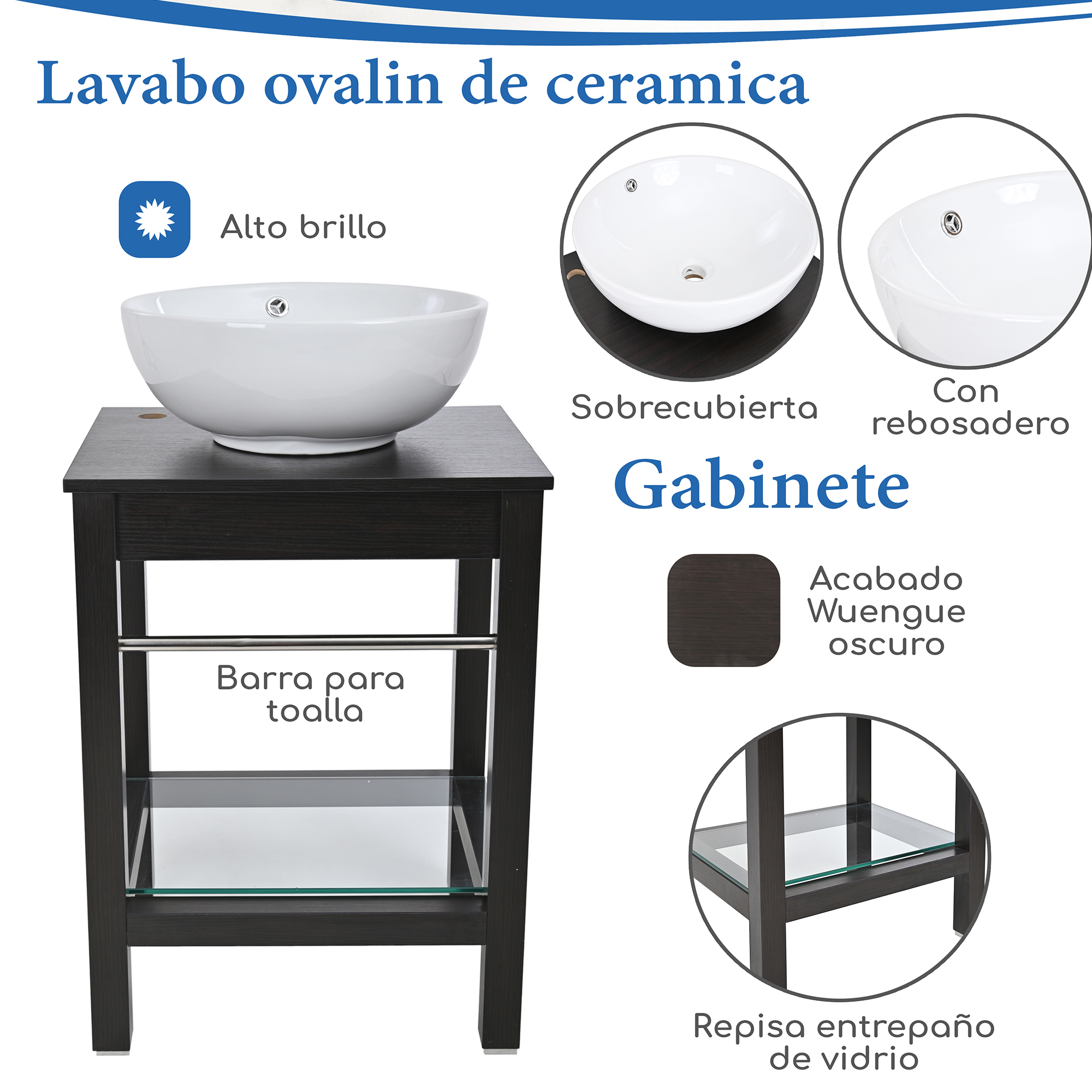 Set mueble para baño 3 piezas incluye lavabo y espejo, marca Gravita