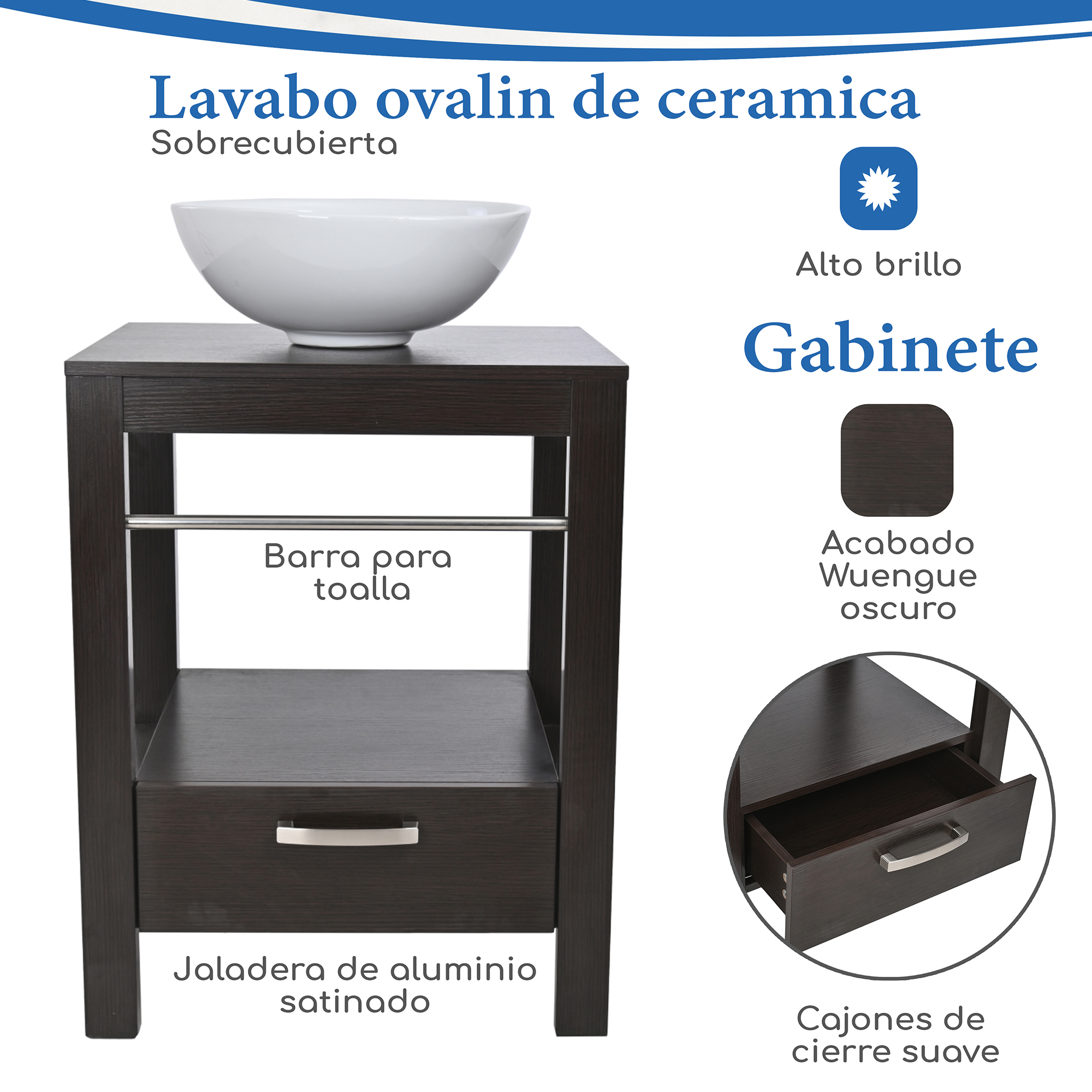 Set mueble para baño 3 piezas incluye lavabo y espejo, marca Gravita 
