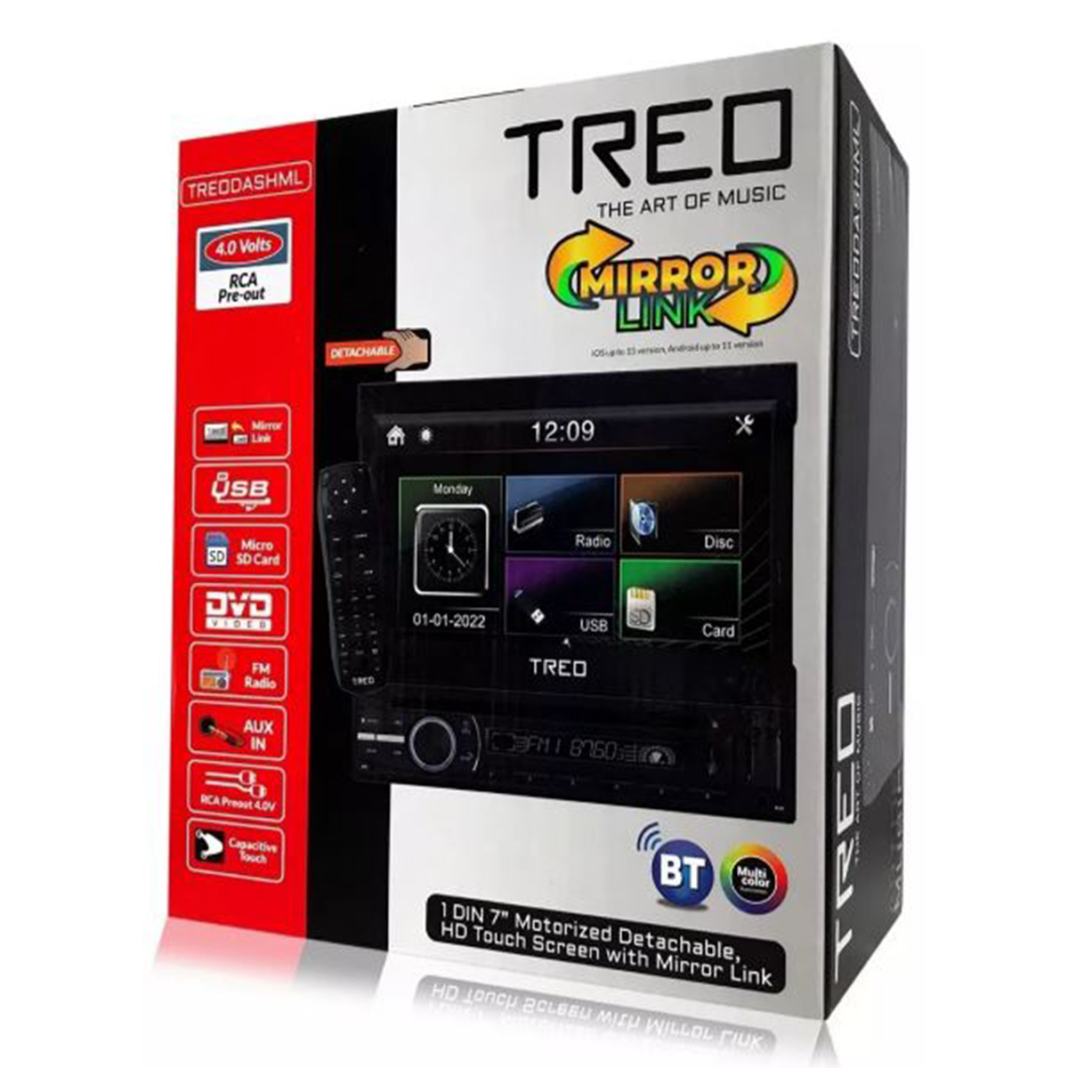 Autoestéreo 2 DIN 7 Pulg Treo TREODASHML Mirror Link CD BT