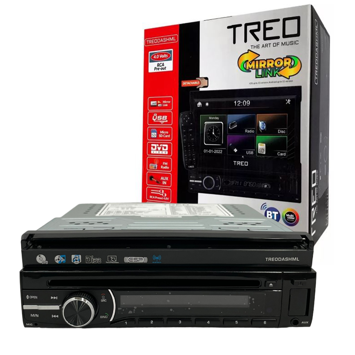 Autoestéreo 2 DIN 7 Pulg Treo TREODASHML Mirror Link CD BT