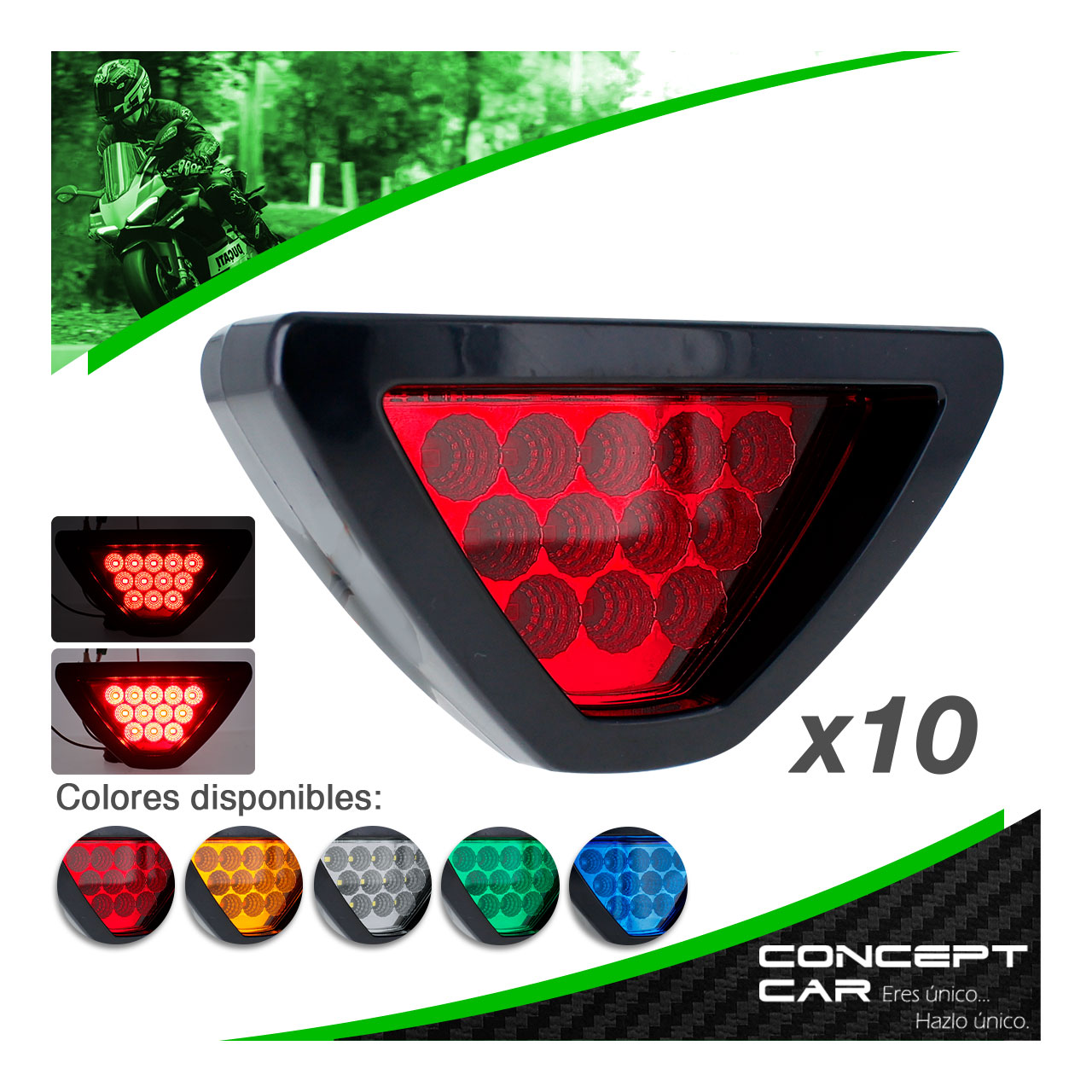 10 Stop Tipo Formula 1 Auto Moto 12 Led 3 Funciones Universal