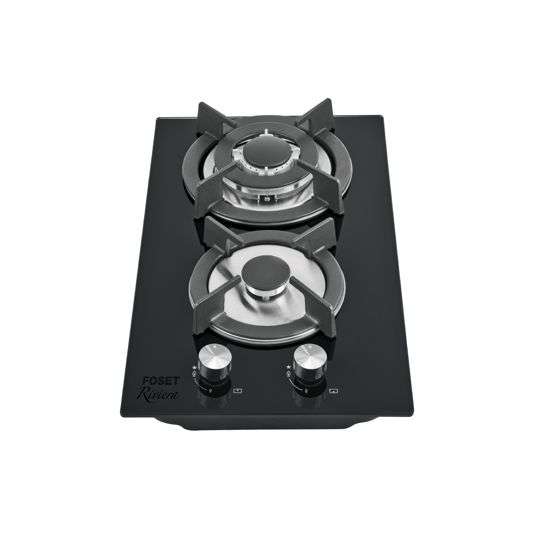 PARRILLA GAS EMPOTRABLE 30CM, 2 QUEM, VIDRIO NEGRO, RIVIERA FOSET 46249