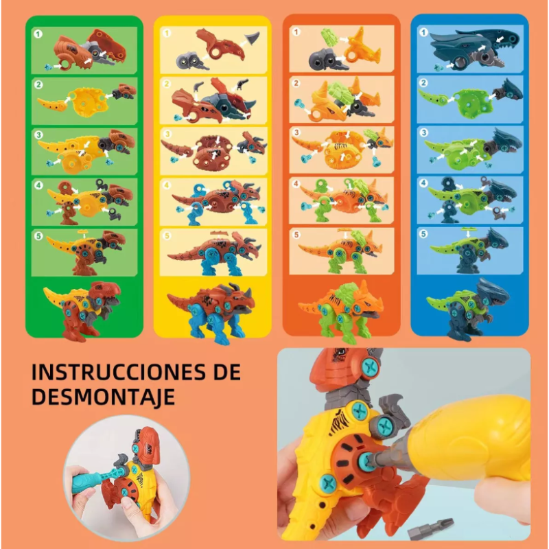 Dinosaurio De Juguete Con Taladro Eléctrico Para Niños 4pcs.