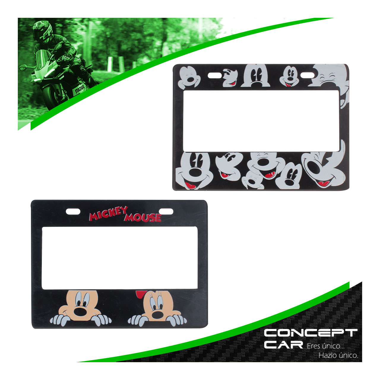 Marco Portaplaca Moto Plastico Logo Impreso Mickey Mouse