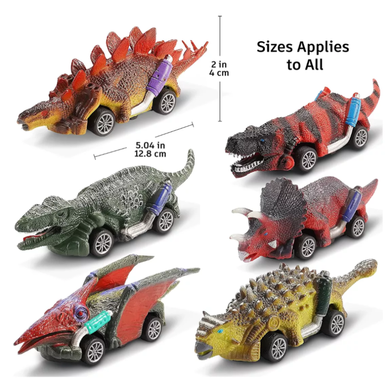 Juguetes De Dinosaurio 6 Carritos Coches Pull-back Tracción.