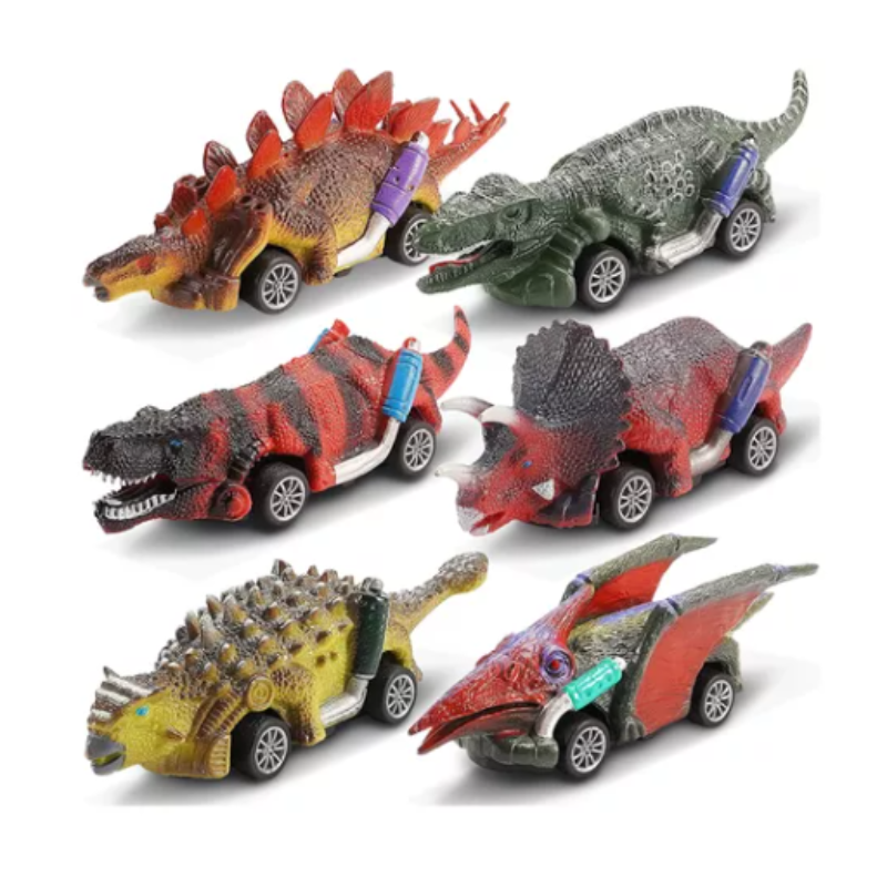 Juguetes De Dinosaurio 6 Carritos Coches Pull-back Tracción.