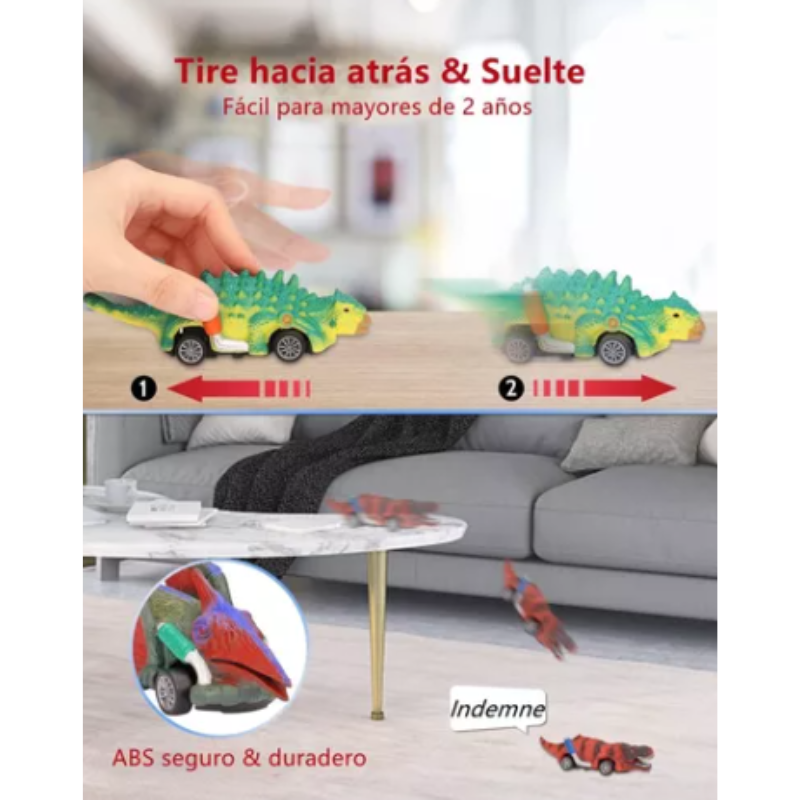 Juguetes De Dinosaurio 6 Carritos Coches Pull-back Tracción.