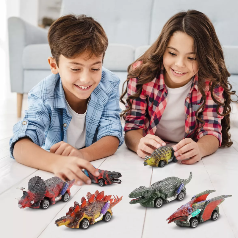 Juguetes De Dinosaurio 6 Carritos Coches Pull-back Tracción.