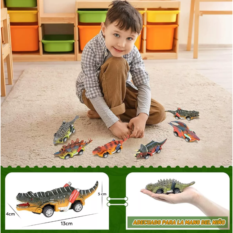 Juguetes De Dinosaurio 6 Carritos Coches Pull-back Tracción.