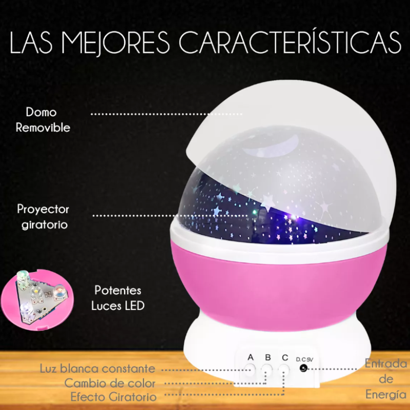 Lampara Proyector Estrellas Luz Led Giratoria Bebe Niños.