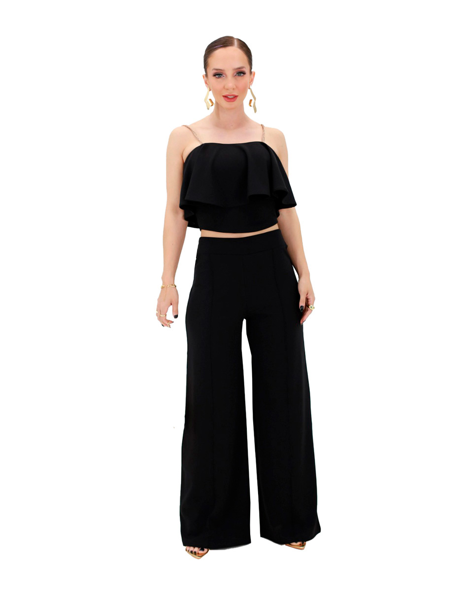 Conjunto mujer pantalón campana y blusa Eva Berry negro formal
