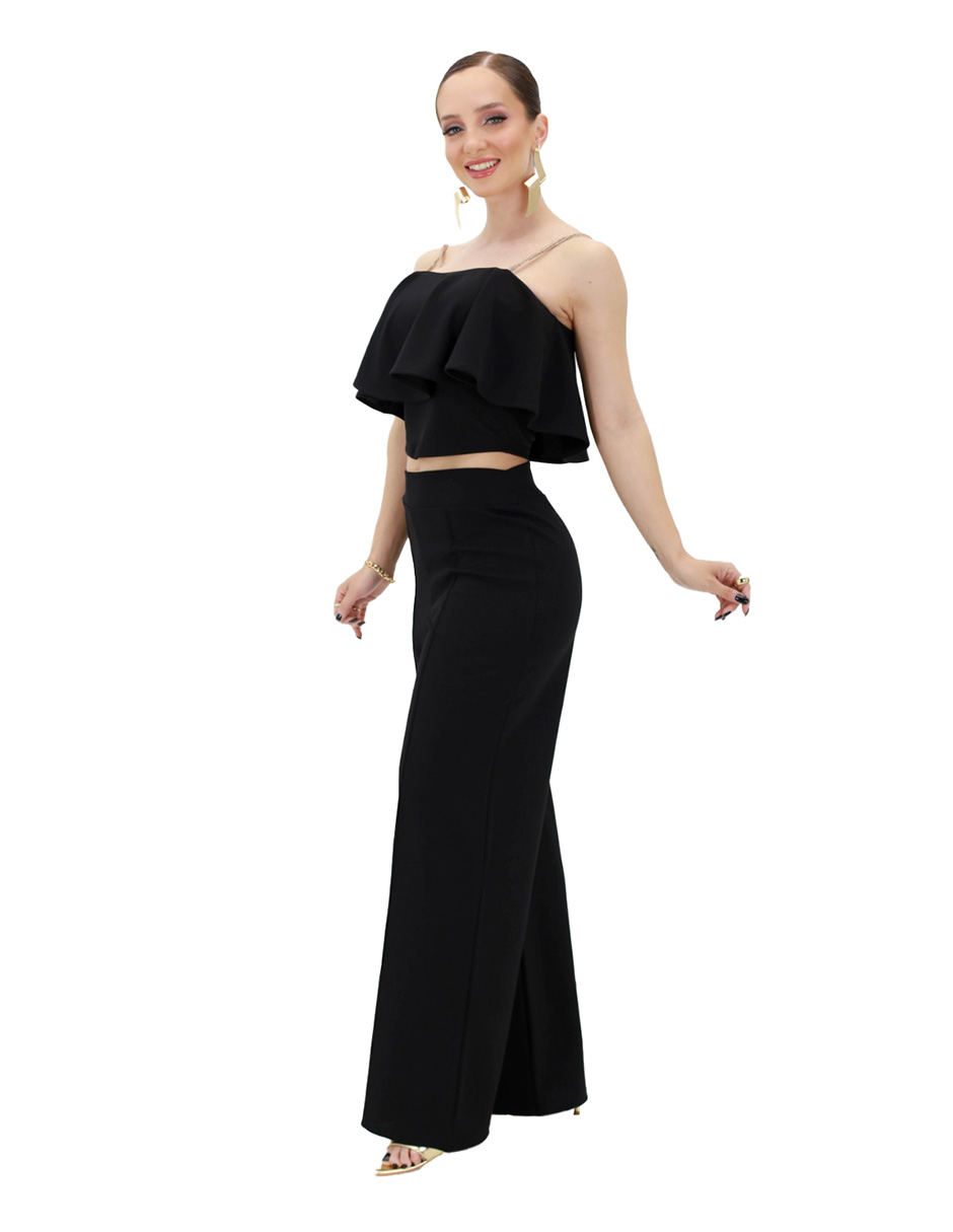 Conjunto mujer pantalón campana y blusa Eva Berry negro formal