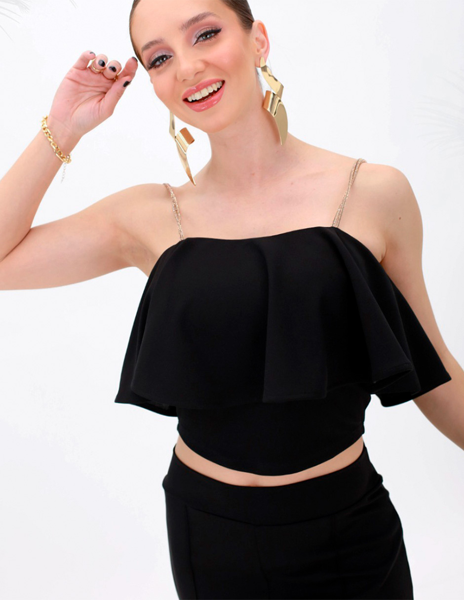 Conjunto mujer pantalón campana y blusa Eva Berry negro formal