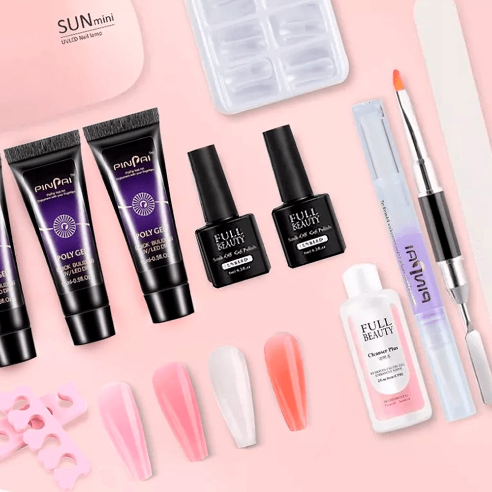 Kit Gel De Uñas Con Lámpara Uv Polygel Extención De Uñas Cuidado y Mnicura