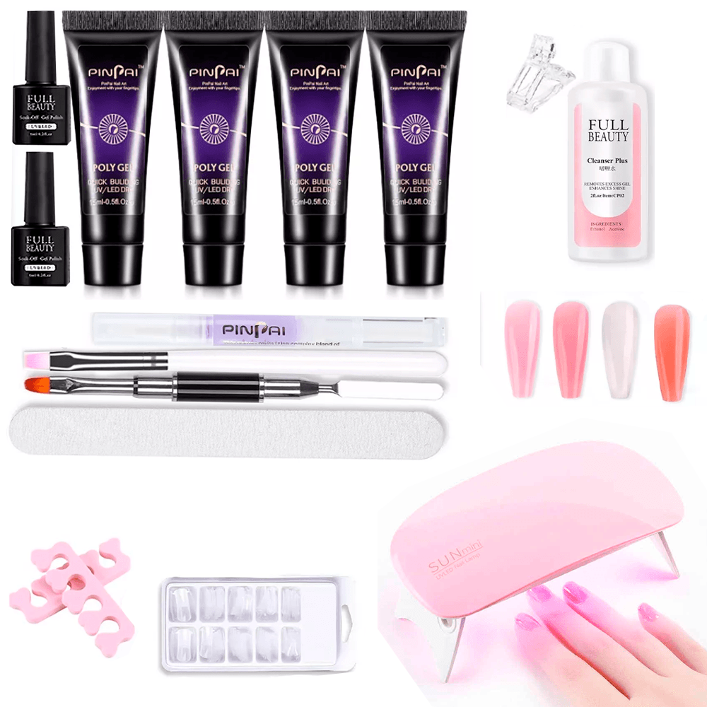 Kit Gel De Uñas Con Lámpara Uv Polygel Extención De Uñas Cuidado y Mnicura