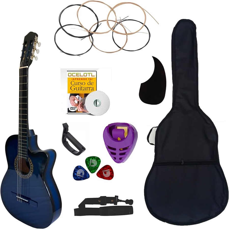 Guitarra Acústica Curva Ocelotl Paquete Vital De Accesorios - Azul