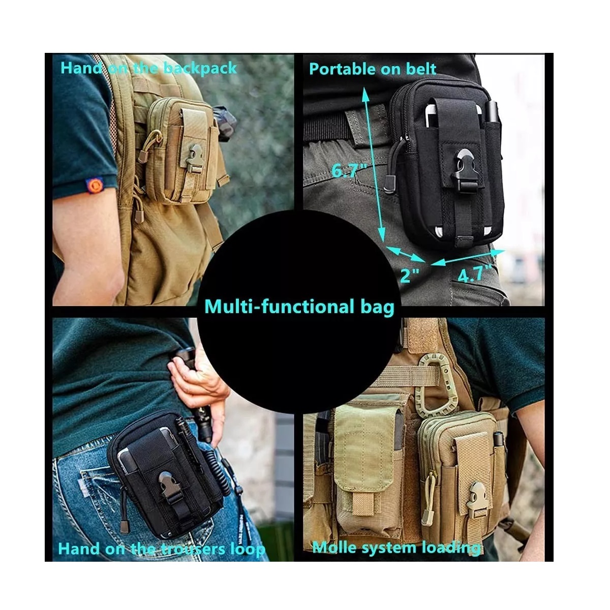 Bolsas Tácticas + Cinturón Militar + 3 Ganchos + Pedernal Verde