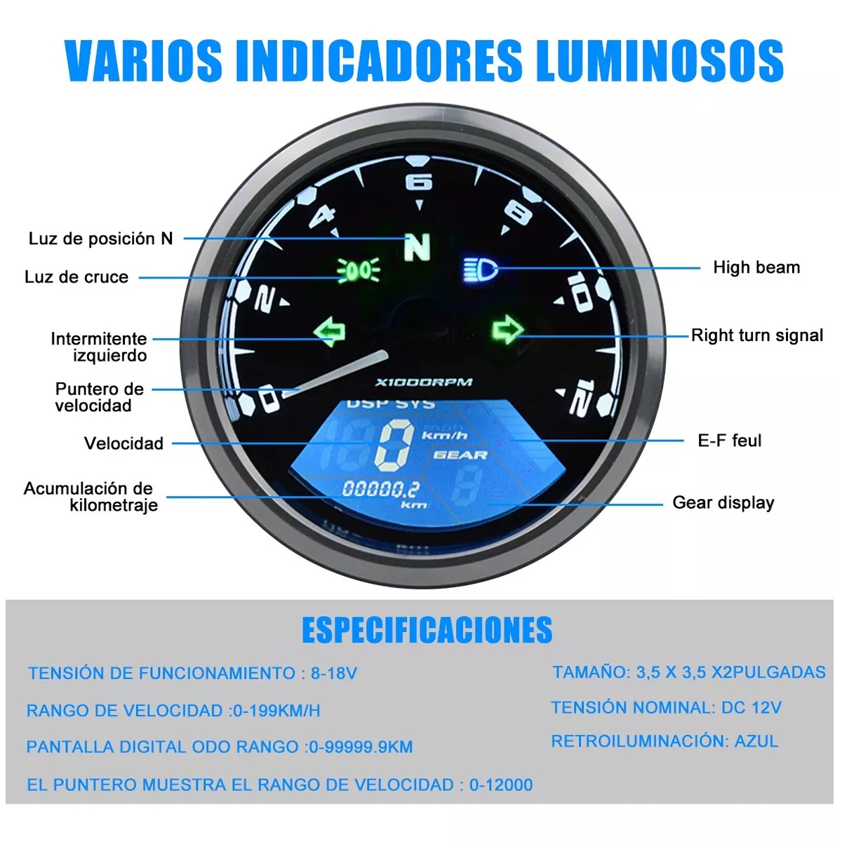 Velocimetro Con Digital Para Tablero Led Moto Universal 12v