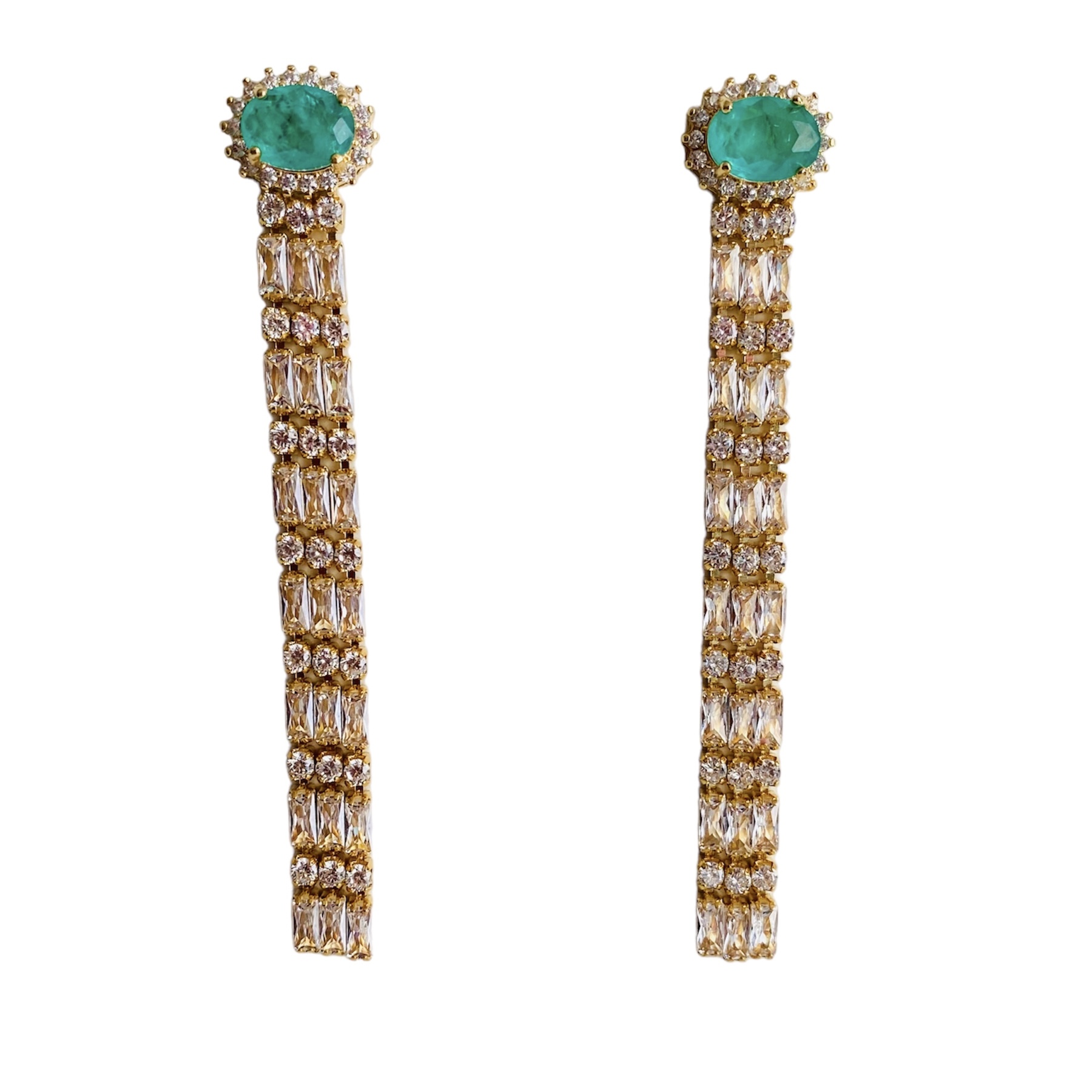 Aretes Fiesta con Verde- Baño de oro 18K- Aretes dorados