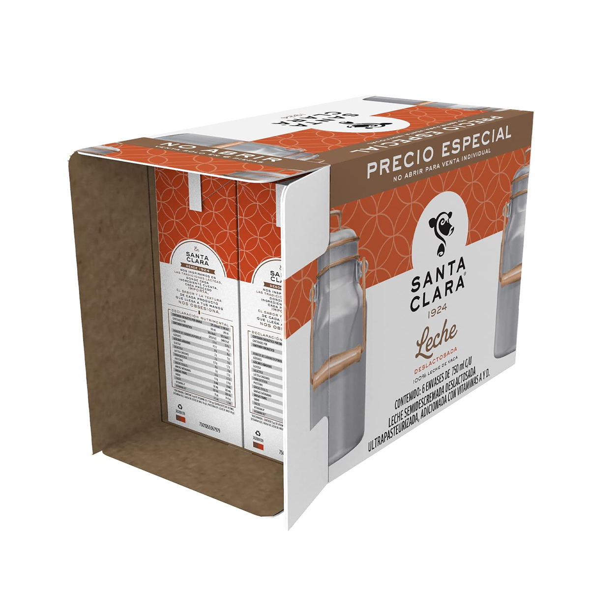 Leche Santa Clara Deslactosada 1 Pack con 18 Leches de 750 ml c/u
