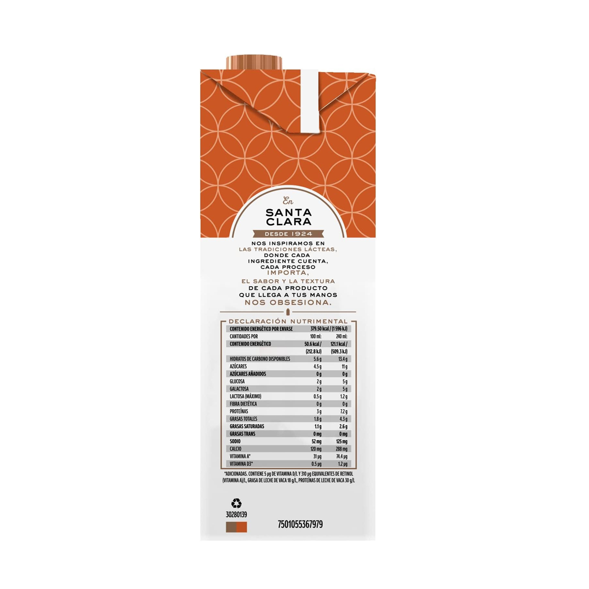 Leche Santa Clara Deslactosada 1 Pack con 18 Leches de 750 ml c/u
