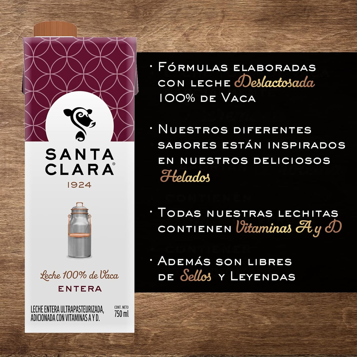 Leche Santa Clara Entera Pack con 18 Leches de 750 ml c/u