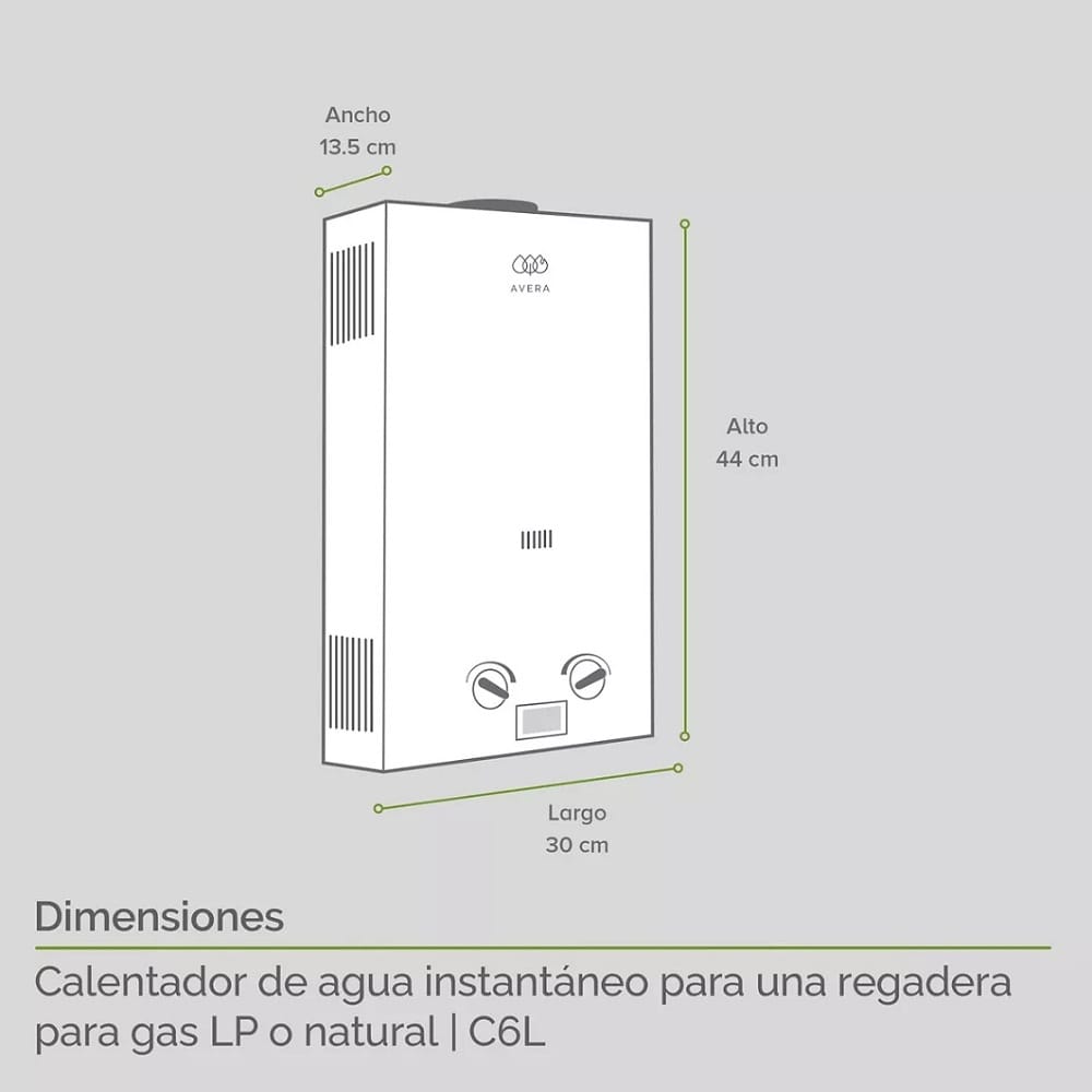 Calentador de agua a gas GLP Avera C6L blanco