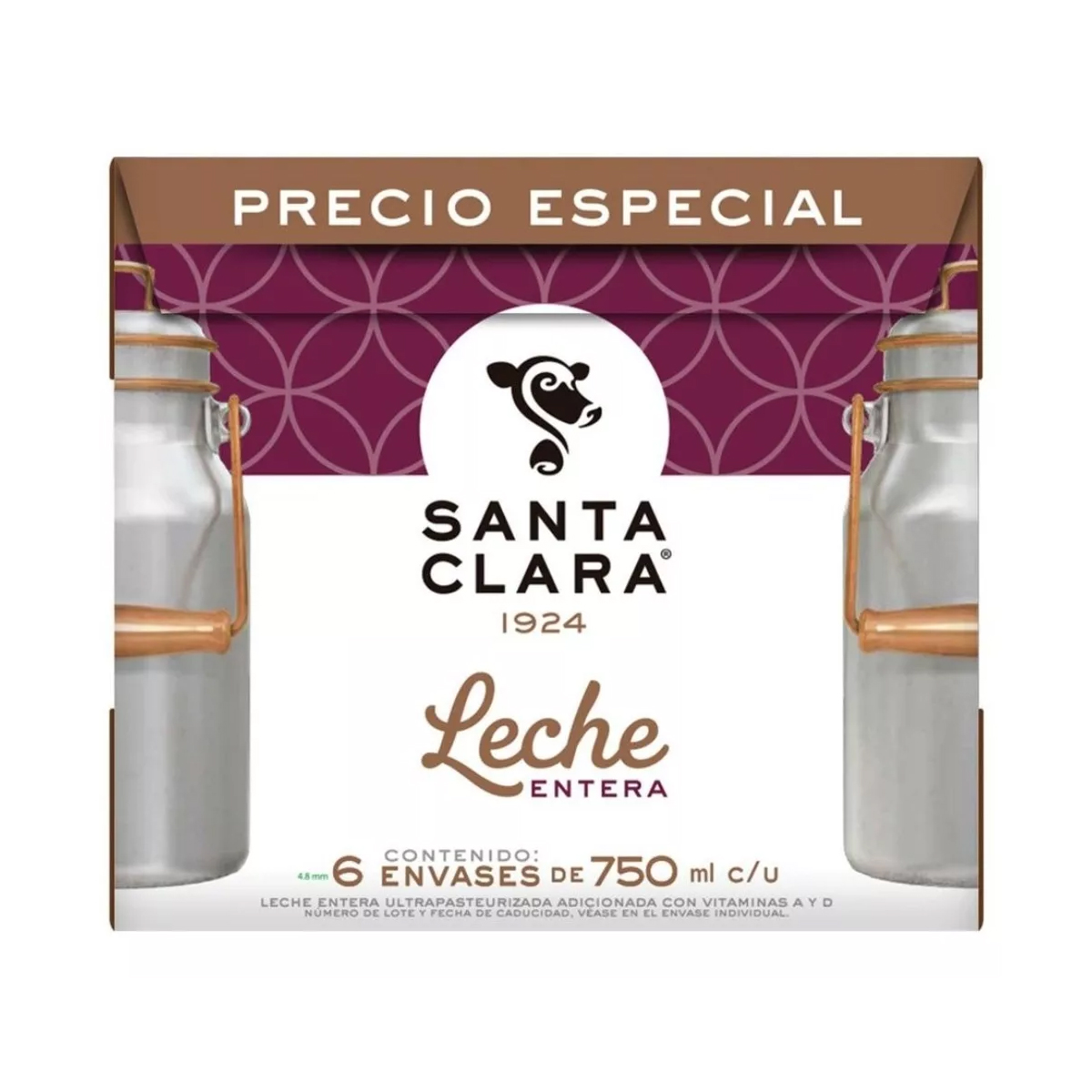 Leche Santa Clara Entera 1 Pack con 6 Leches de 750 ml c/u
