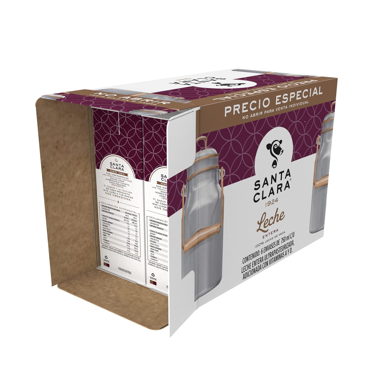 Leche Santa Clara Entera 1 Pack con 6 Leches de 750 ml c/u