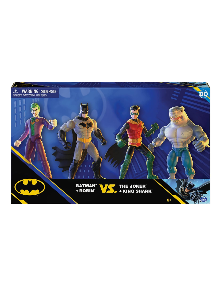 Dc Pack de 4 figuras - Batman Y Robin Vs Joker Y King Shark