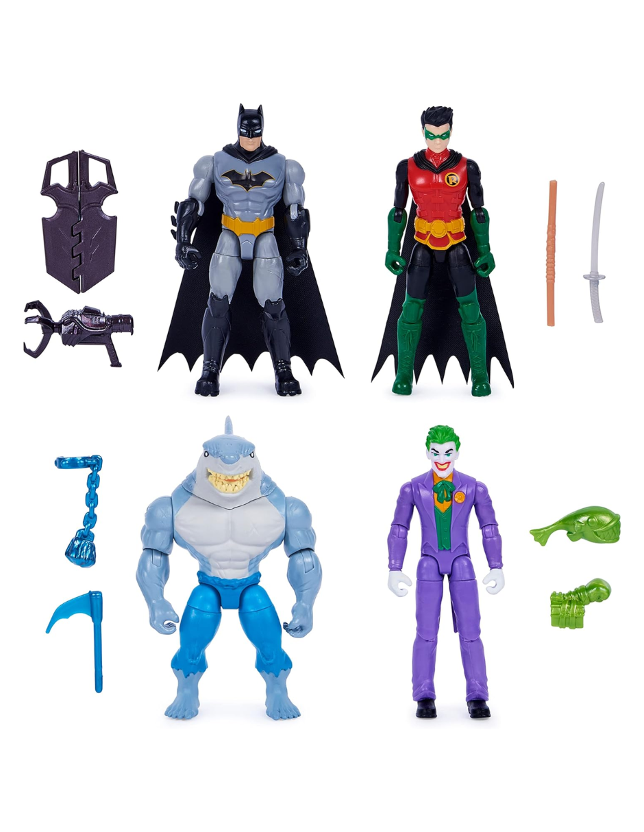 Dc Pack de 4 figuras - Batman Y Robin Vs Joker Y King Shark