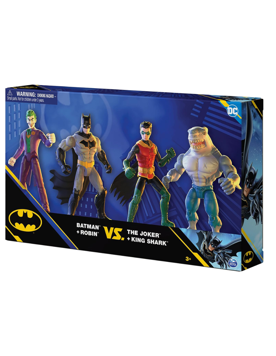 Dc Pack de 4 figuras - Batman Y Robin Vs Joker Y King Shark