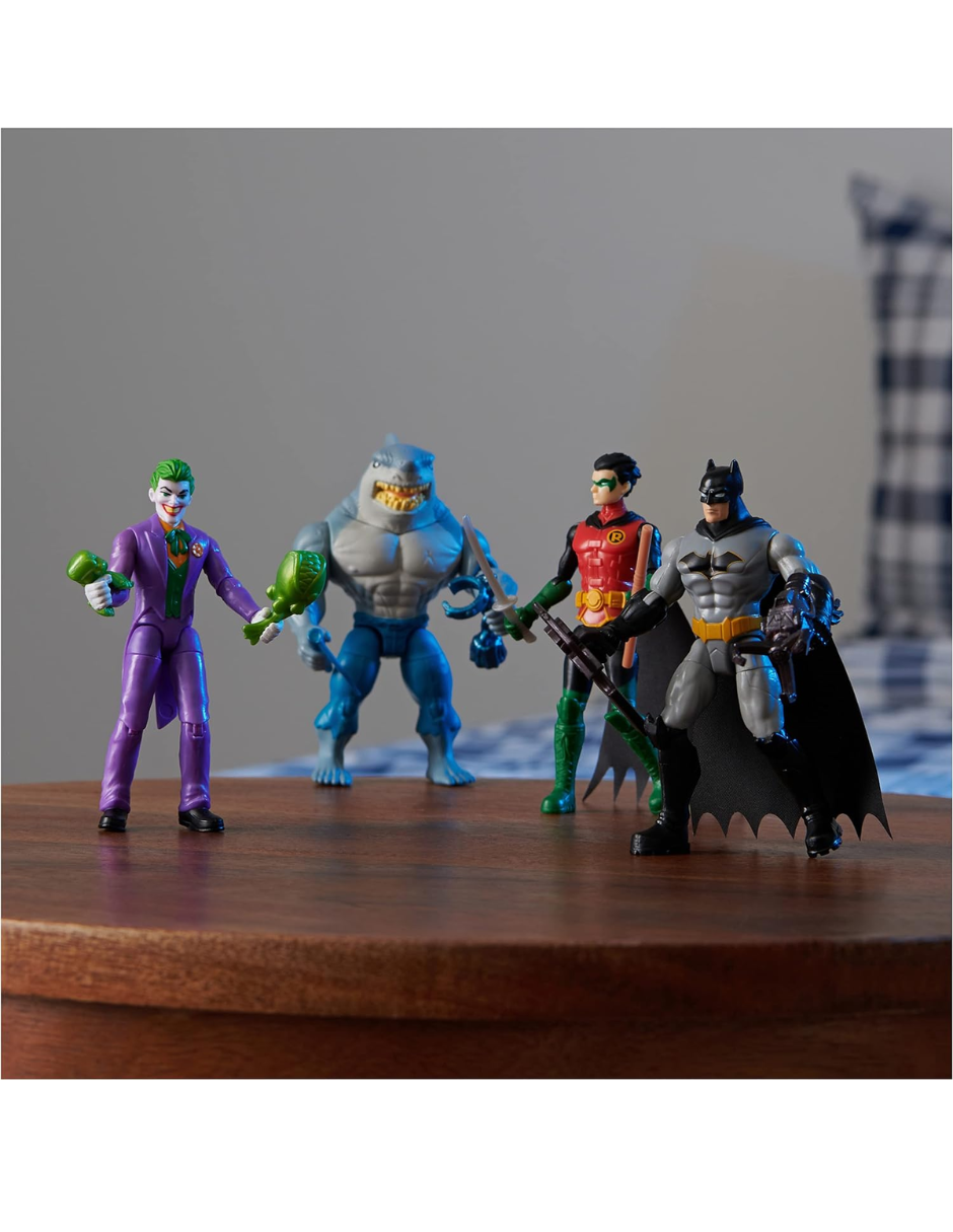 Dc Pack de 4 figuras - Batman Y Robin Vs Joker Y King Shark