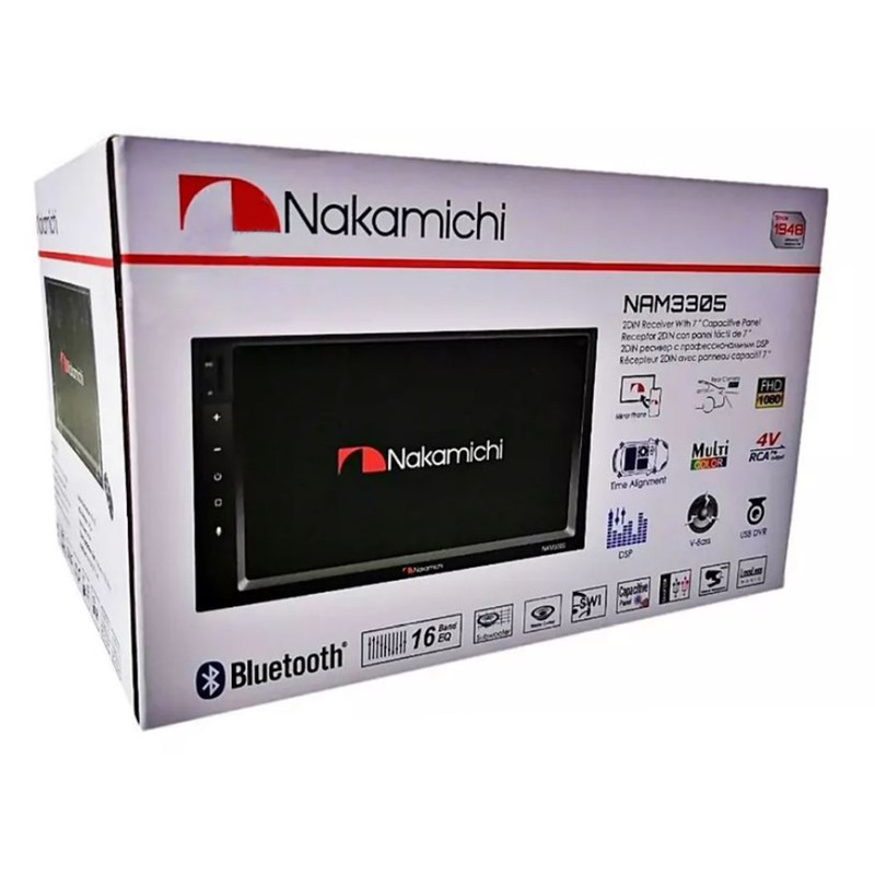 Estéreo Pantalla Touch de 7 pulgadas Nakamichi NAM3305  2 Din Mirrorlink Bluetooth USB Carplay Android Auto.