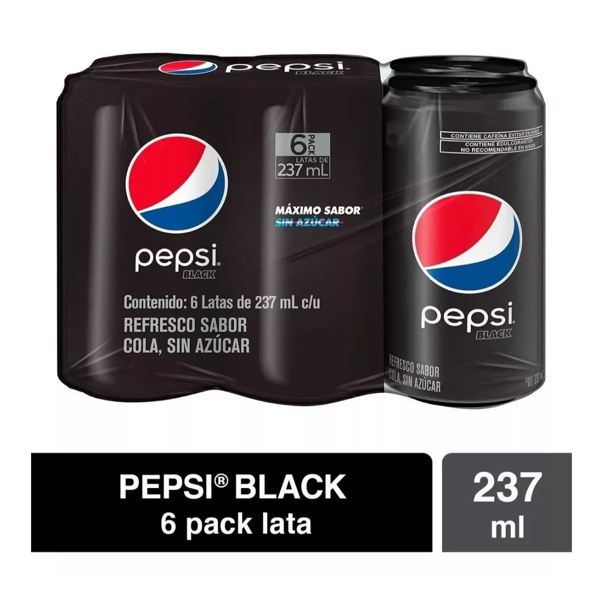 Refresco de Cola Pepsi Black 6 Latas de 237 ml c/u