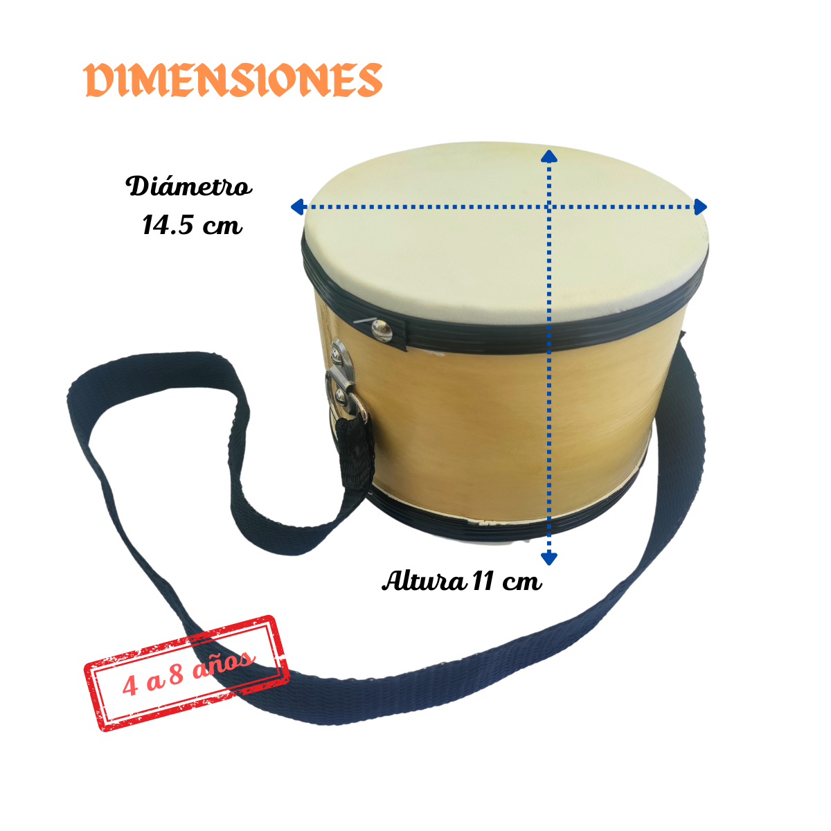 Instrumento Musical Tambor Didáctico Mediano #6: Madera, Piel y Sonido