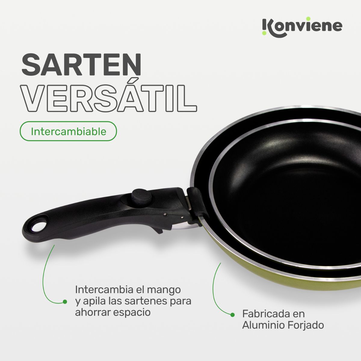 x2 Sarten Antiadherente - Bateria de Cocina KONVIENE SIEMPRE - Accesorios
