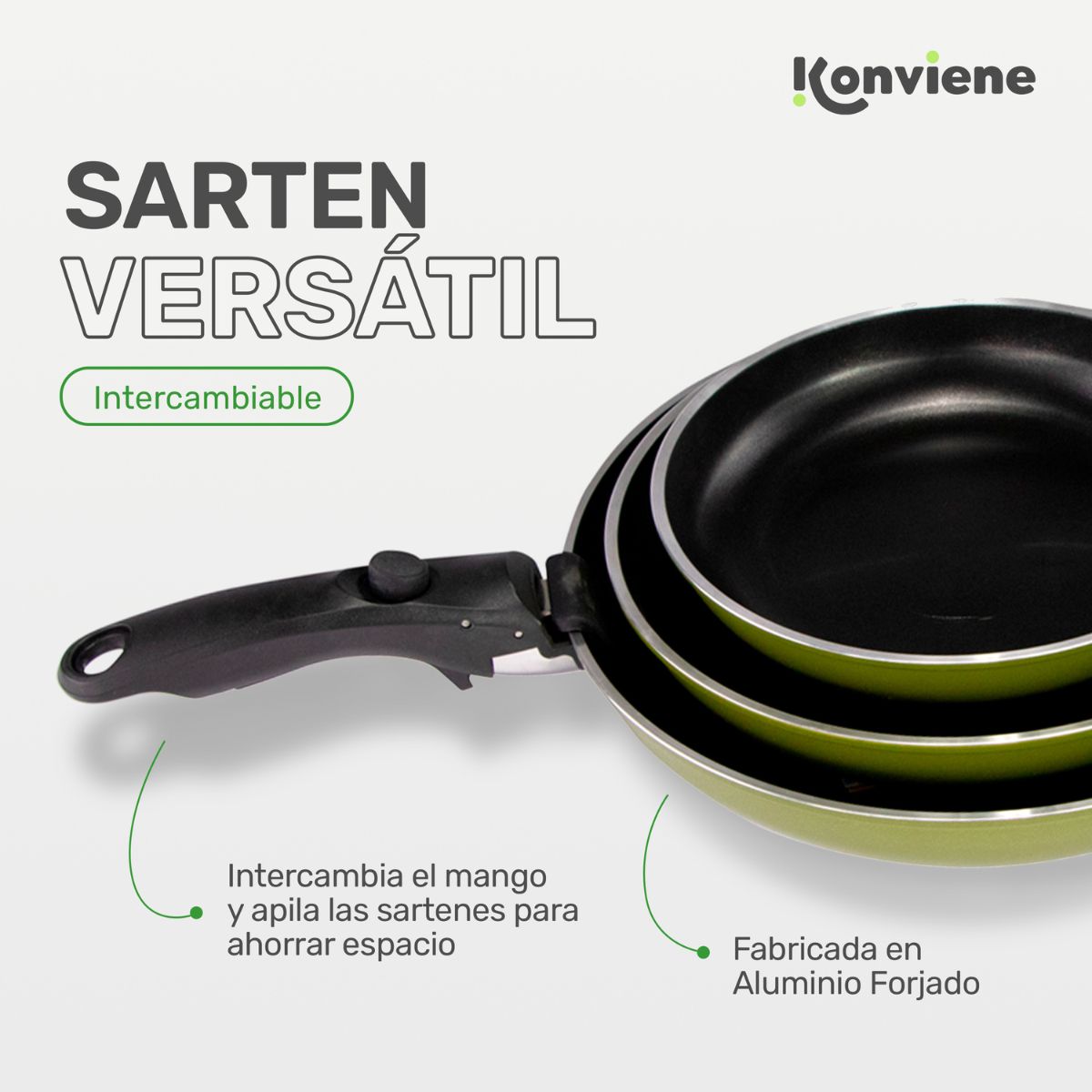 x3 Sarten Antiadherente - Bateria de Cocina - KONVIENE SIEMPRE - Accesorios