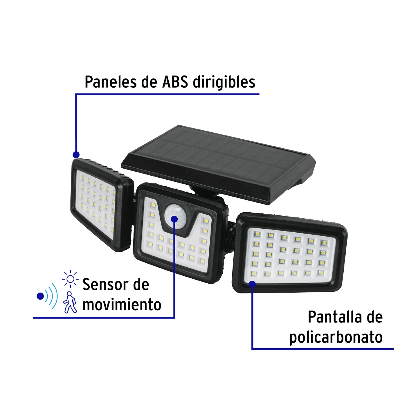 luminario solar LED 7W con sensor de movimiento, VOLTECK