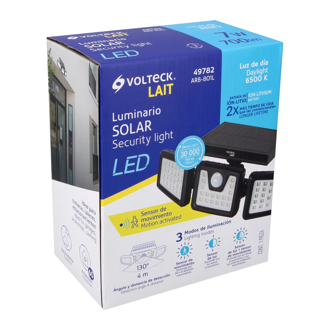 luminario solar LED 7W con sensor de movimiento, VOLTECK