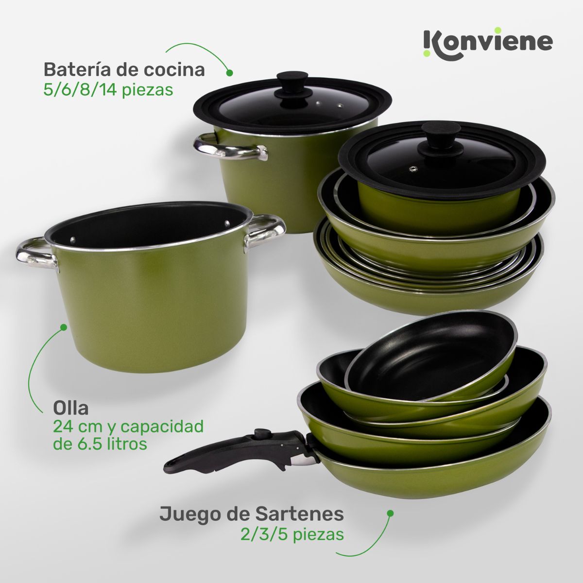 14 Piezas Bateria de Cocina - Accesorios de Hogar & Cocina - KONVIENE SIEMPRE
